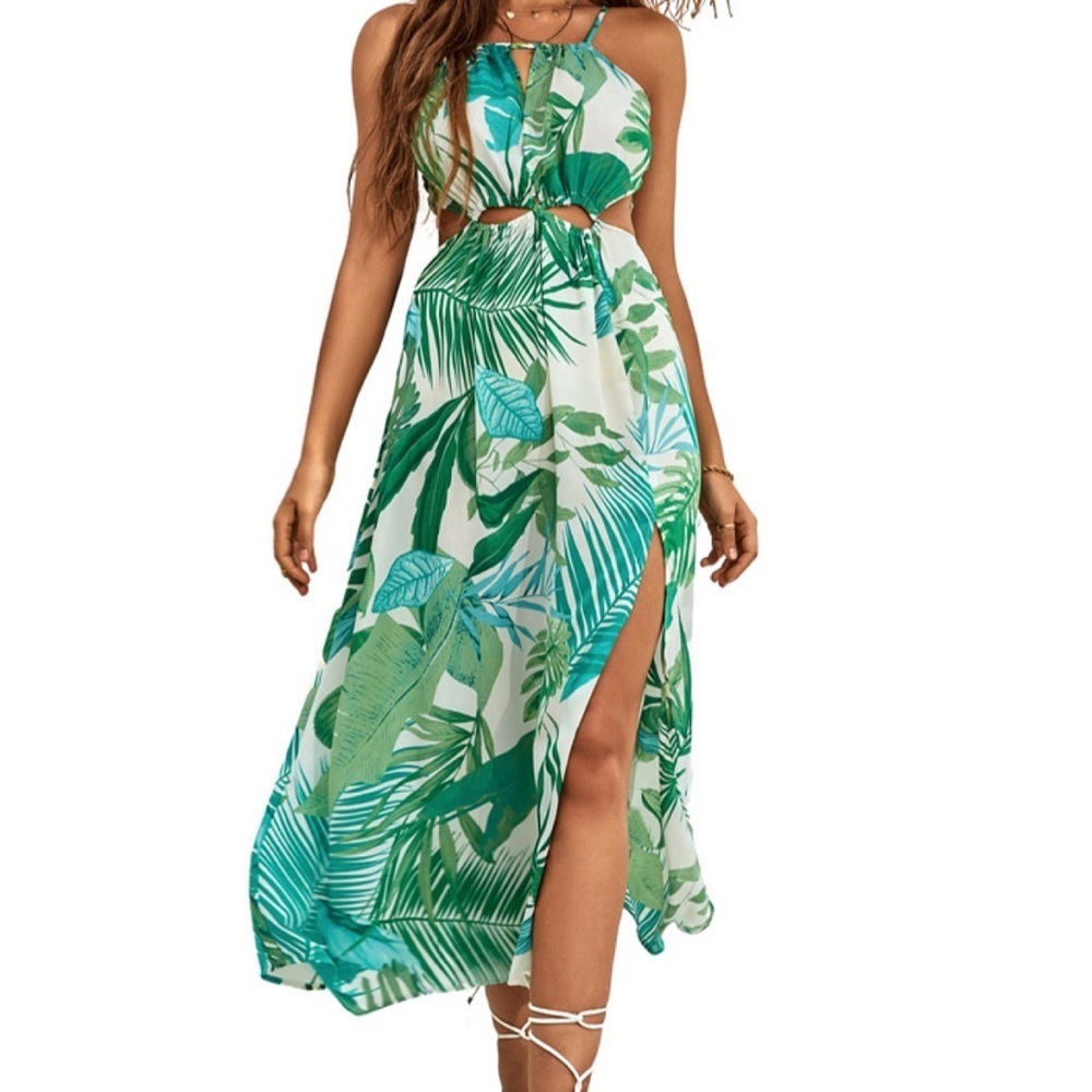 CUPSHE Women's Leafy Cutout Maxi Sleeveless Dress
